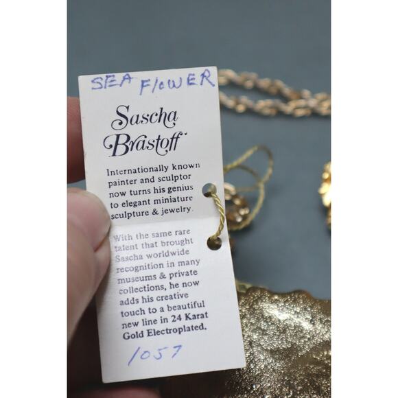 Vintage Sascha Brastoff Modernist Sea Flower Necklace Earrings Set Sascha B - Picture 9 of 10